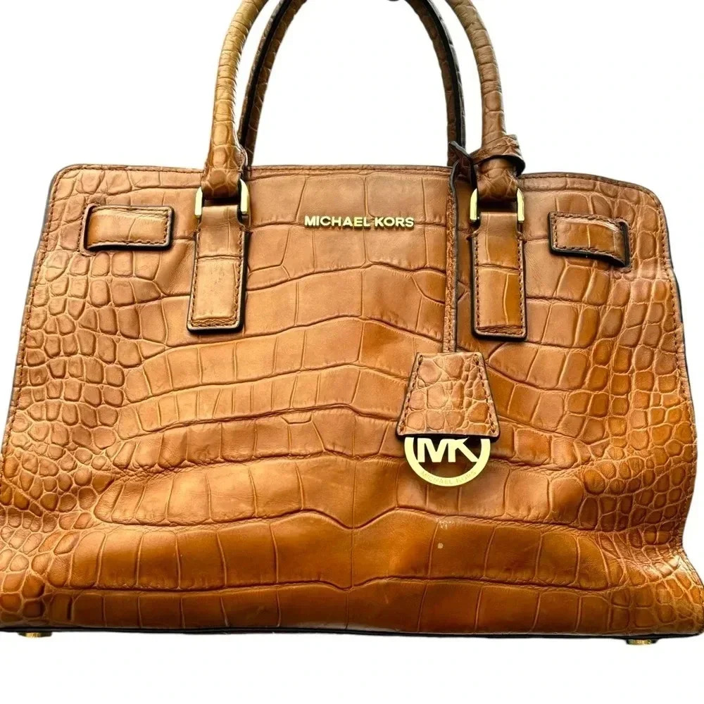 Michael Kors Adele Coconut Leather Clutch Handbag/Crossbody-Camel/Gold